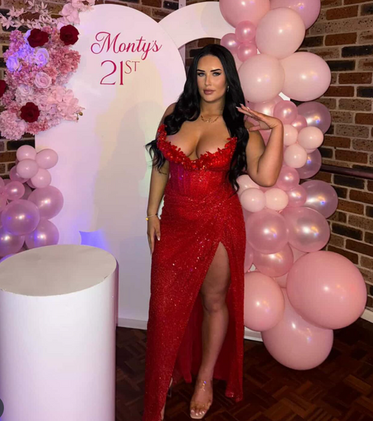 Sexy Sweetheart Sheath Red Long Prom Dresses with Slit, Tulle Red Evening Dresses EP05104