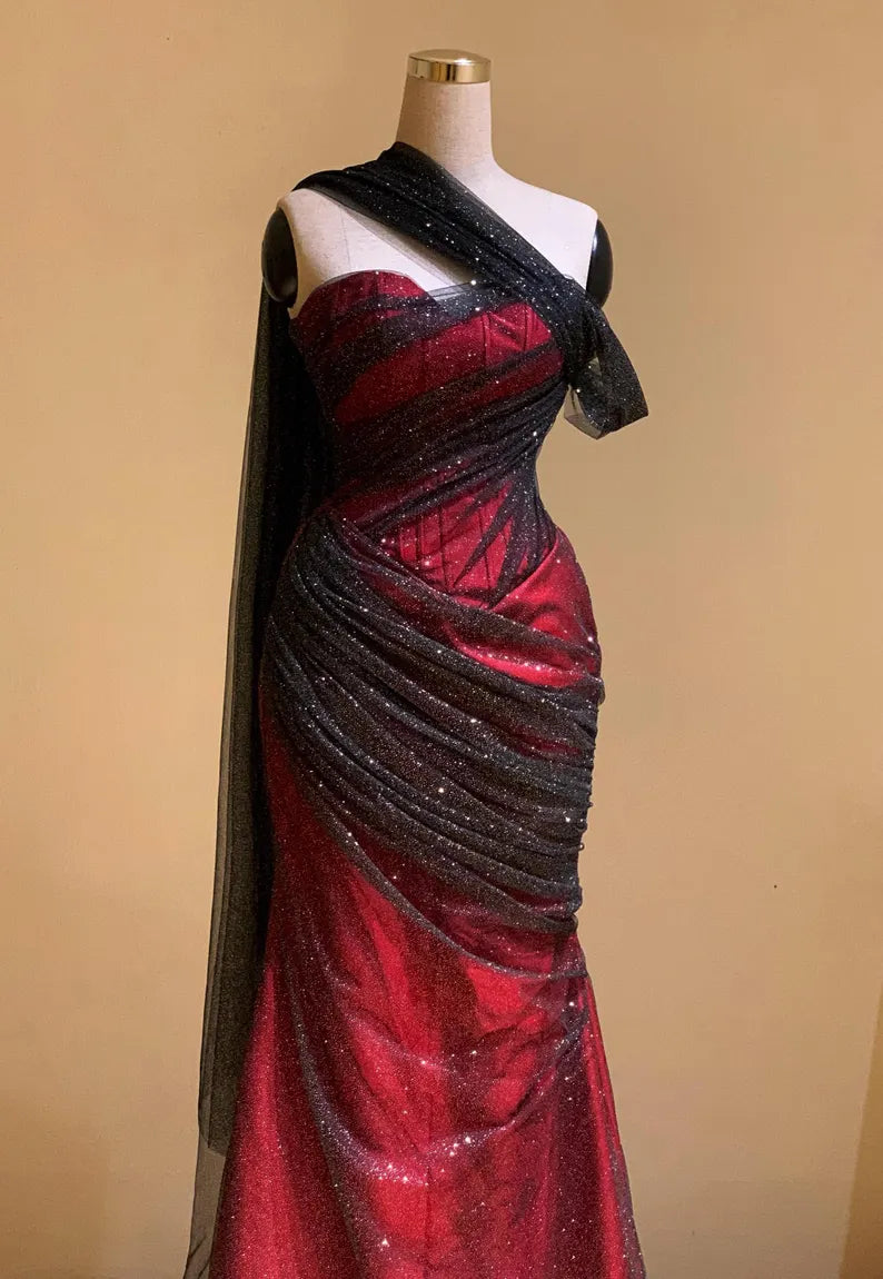 Elegant Sweetheart Sheath Burgundy Long Prom Dresses Black Tulle Sleeveless Birthday Dresses EP05126