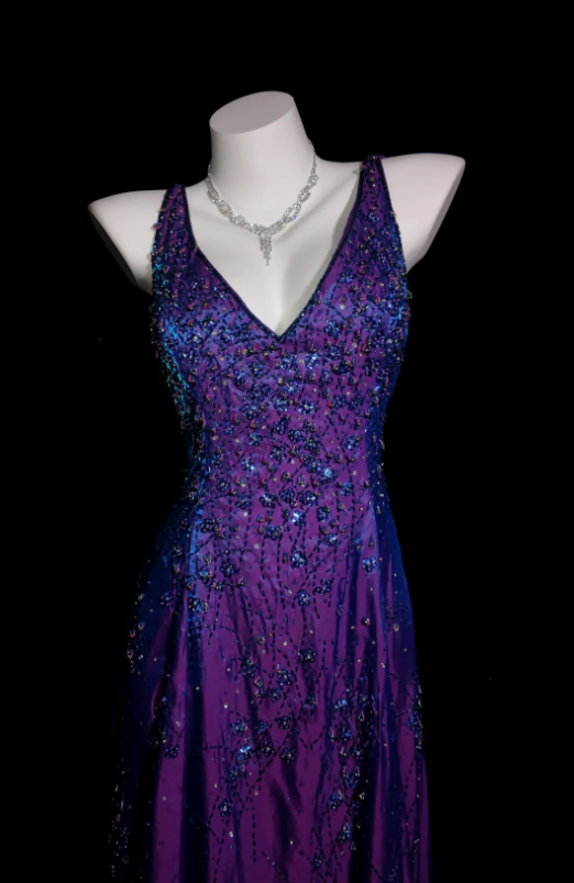 Robes d'anniversaire élégantes bleu dégradé, col en V, paillettes, mousseline, fourreau, robes de bal, robes de soirée ED04456