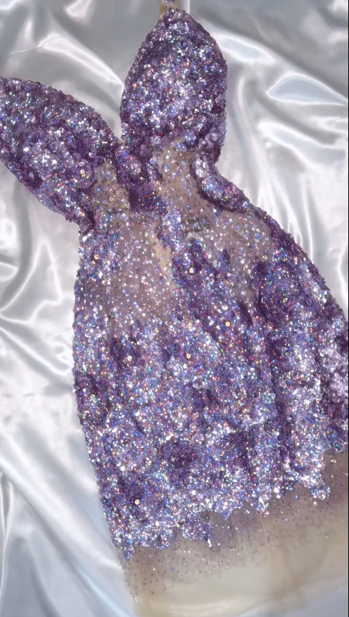 Robes d'anniversaire élégantes bleu dégradé, col en V, paillettes, mousseline, fourreau, robes de bal, robes de soirée ED04456