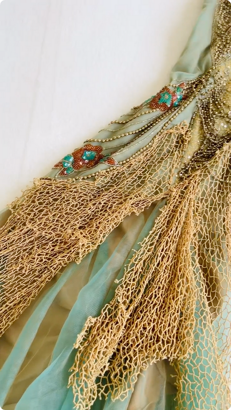 Vintage Spaghetti Straps Sheath Long Prom Dresses Beaded Tulle Evening Dresses EP05395