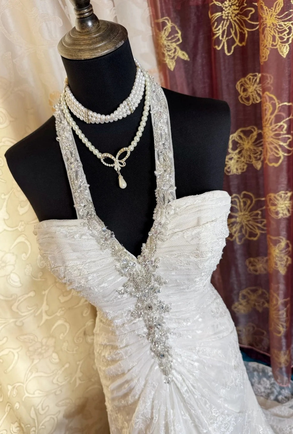 Elegant Halter Sheath Long Prom Dress Lace Apricot Evening Dress EP05657