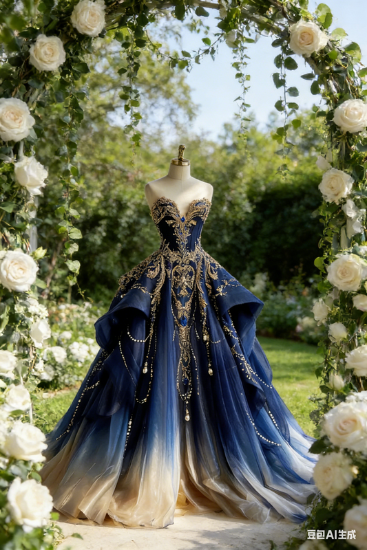 Gorgeous Sweetheart A-Line Long Prom Dresses Rhinstones Tulle Blue Quinceanera Dresses Blue Sweet 16 Dresses EP05662