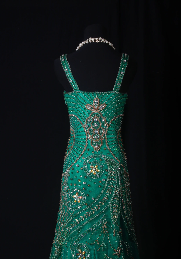 Chic Straps Mermaid Long Prom Dresses Beaded Tulle Green Evening Dresses Sleeveless Green Birthday Dresses EP05670