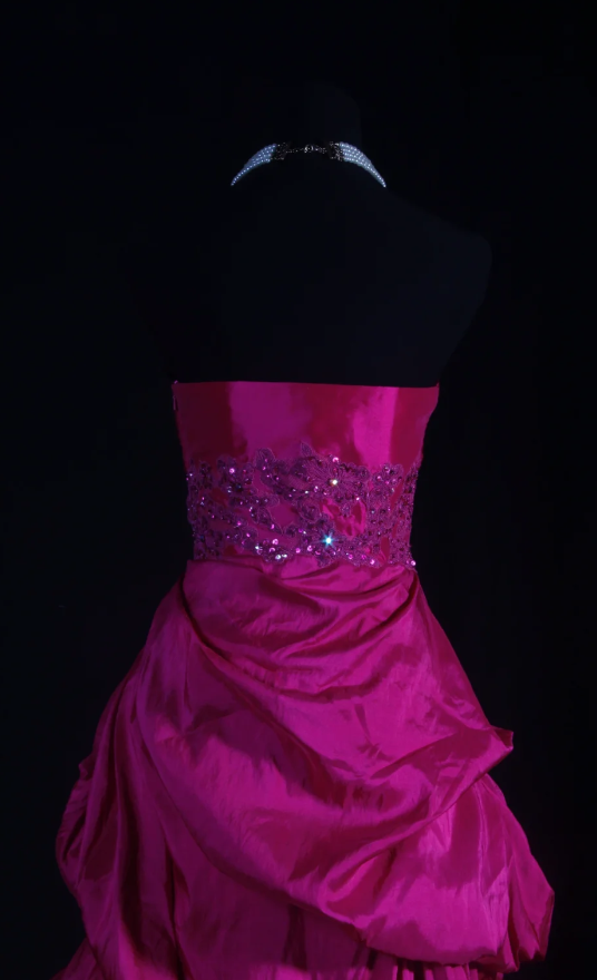 Chic Strapless A-Line Long Prom Dresses Satin Fuchsia Evening Dresses Sleeveless Fuchsia Birthday Dresses EP05671