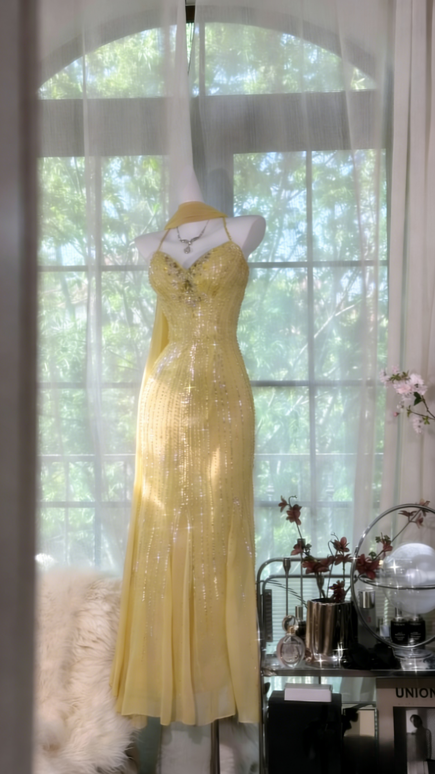 Chic Spaghetti Straps Sheath Long Prom Dresses Beaded Chiffon Champagne Evening Dresses Sleeveless Champagne Birthday Dresses EP05672