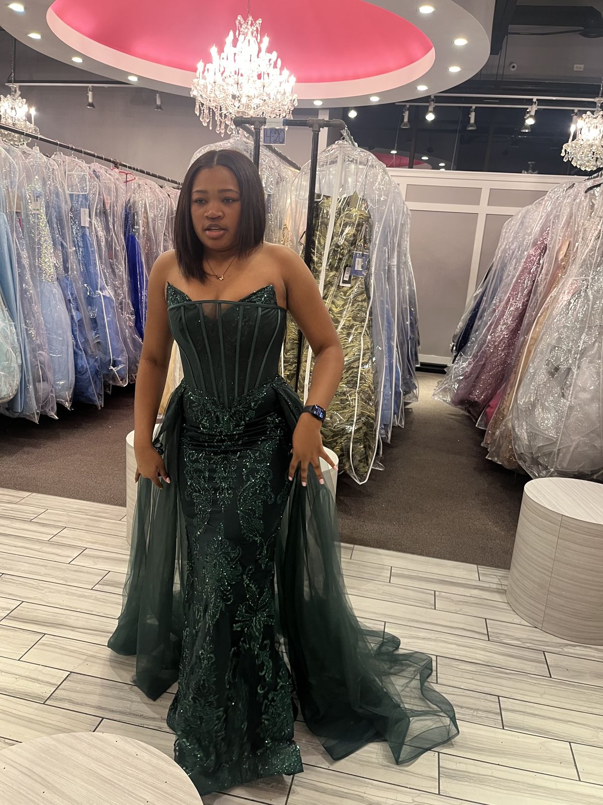 Sexy Strapless Sheath Long Prom Dresses Sleeveless Party Dresses Tulle Dark Green Evening Dresses EP05694