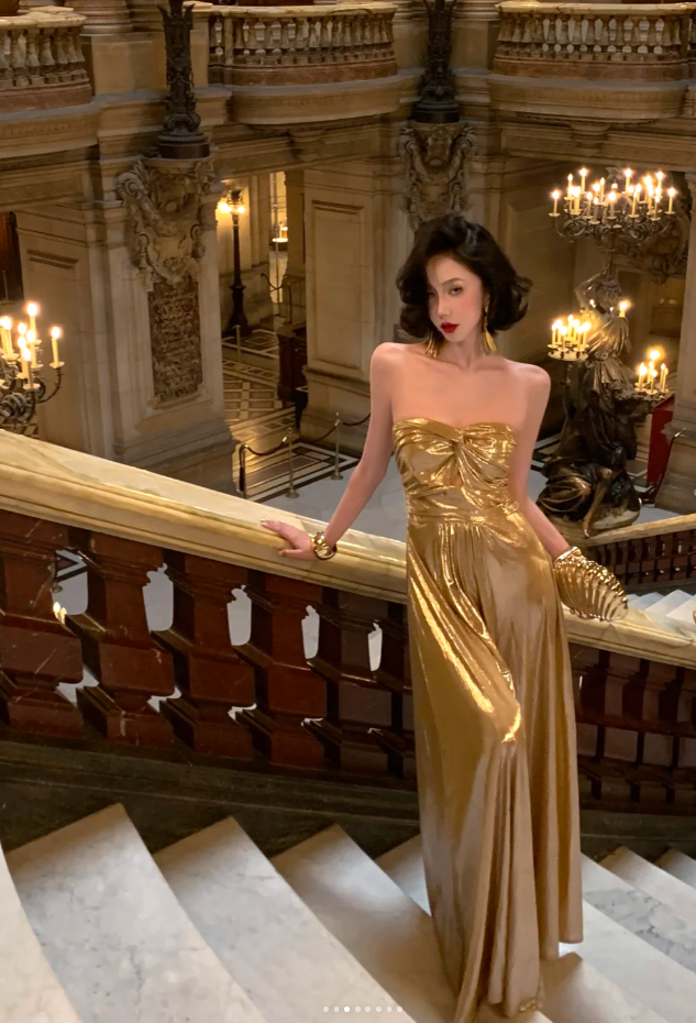 Robes d'anniversaire élégantes bleu dégradé, col en V, paillettes, mousseline, fourreau, robes de bal, robes de soirée ED04456