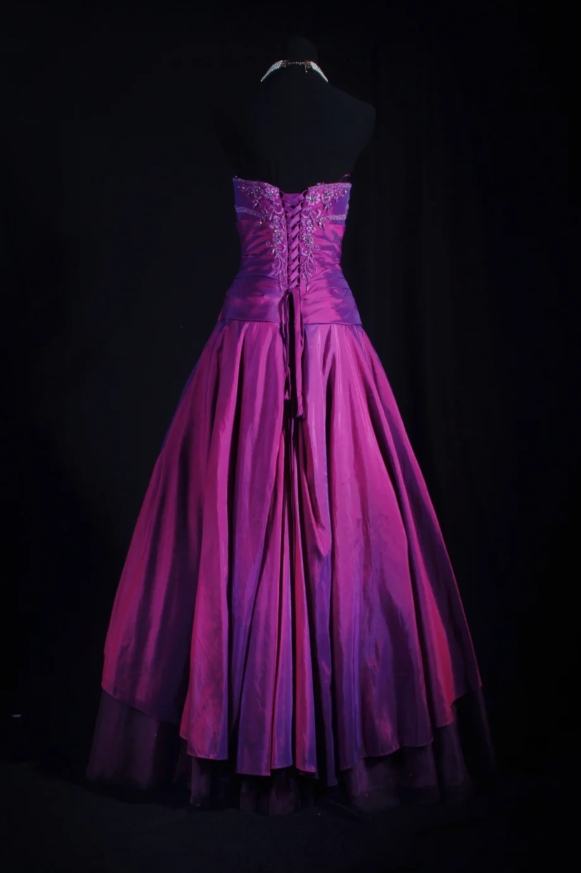 Cute Strapless A-Line Long Prom Dresses Satin Fuchsia Evening Dresses Sleeveless Fuchsia Birthday Dresses EP05708