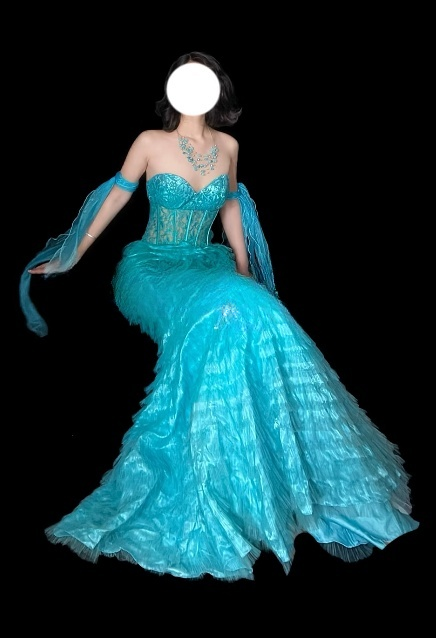 Chic Blue Mermaid Long Prom Dresses Sweetheart Tulle Sleeveless Evening Dresses EP05710