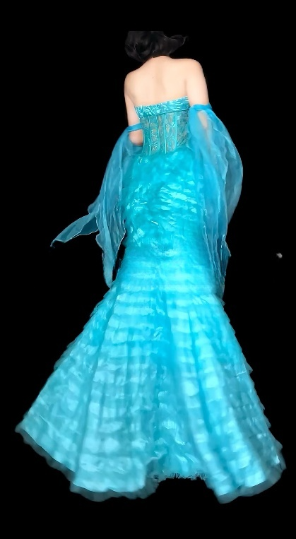 Chic Blue Mermaid Long Prom Dresses Sweetheart Tulle Sleeveless Evening Dresses EP05710