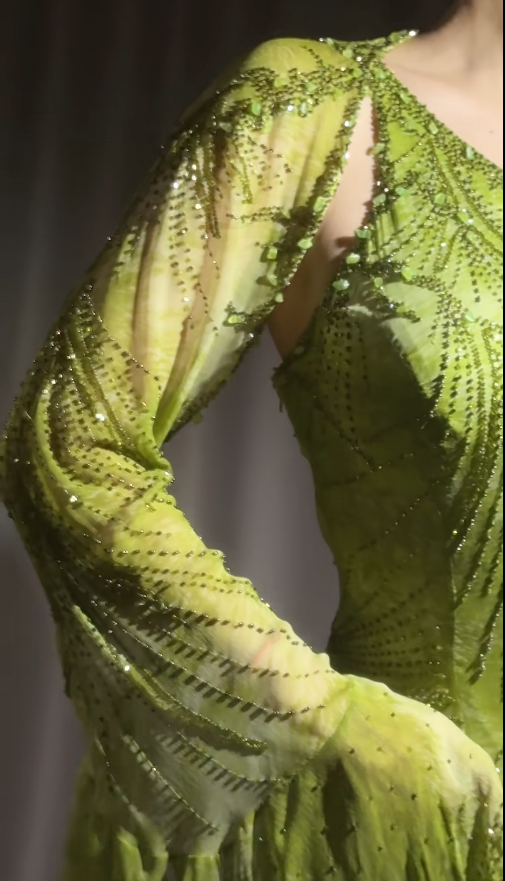 Green Sheath Long Prom Dresses Vintage Beaded Chiffon Party Dresses One-shoulder Evening Dresses EP05743