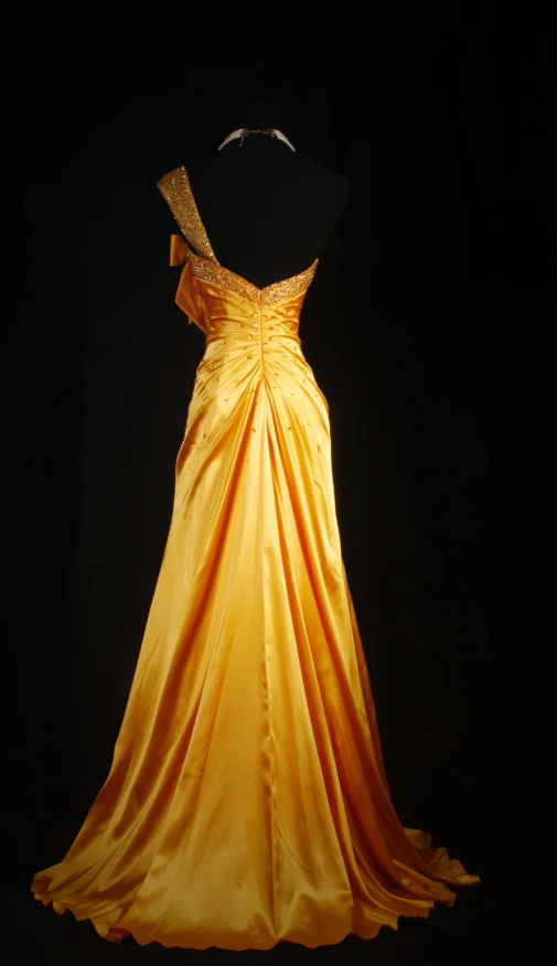 Gorgeous Yellow Sheath Long Prom Dresses Beaded Satin One-shoulder Formal Dresses Sleeveless Evening Dresses EP06008