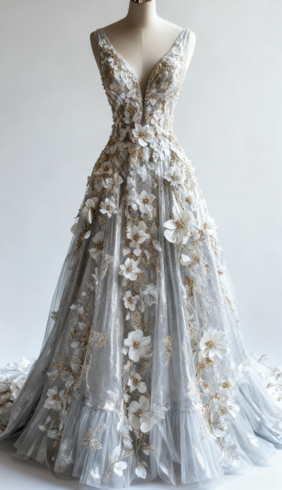 Fairy Gray Long Prom Dresses A-Line V-neck Birthday Dresses Beaded Sleeveless Evening Dresses EP06064