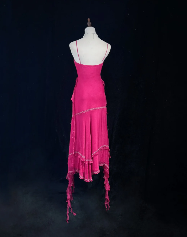 Fairy Hot Pink Short Prom Dresses Sheath Sapghetti Straps Birthday Dresses Chiffon Beaded Sleeveless Evening Dresses EP06066