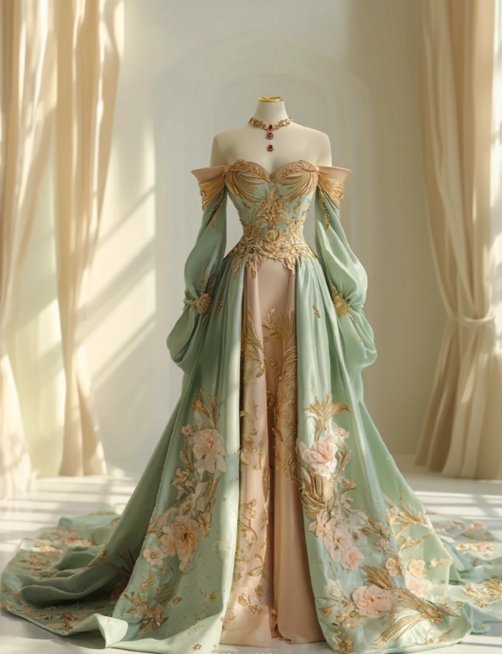 Gorgeous Green A-Line Long Prom Dresses Satin Appliques Off-shoulder Quinceanera Dresses Sleeveless Sweet 16 Dresses EP06082