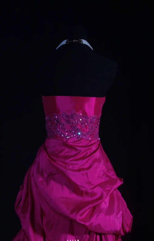Gorgeous Fuchsia A-Line Long Prom Dresses Satin Strapless Evening Dresses Sleeveless Formal Dresses EP06092