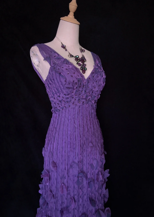 Gorgeous Purple Sheath Long Prom Dresses Chiffon V-neck Evening Dresses Sleeveless Formal Dresses EP06100