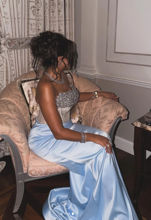 Chic Blue Party Dresses, Strapless Sheath Long Prom Dresses, Rhinstones Satin Sleeveless Evening Dresses EP06518