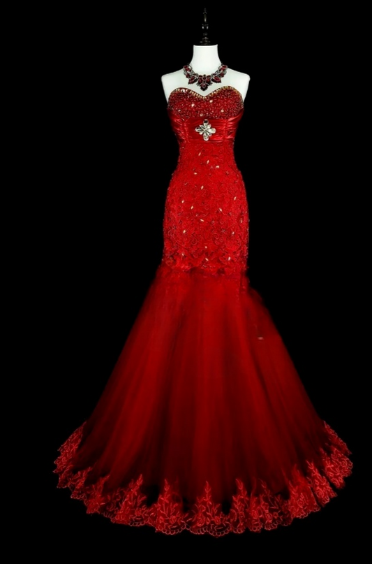 Glam Burgundy Long Prom Dresses Strapless Mermaid Evening Dresses Satin Sleeveless Formal Dresses EP06811