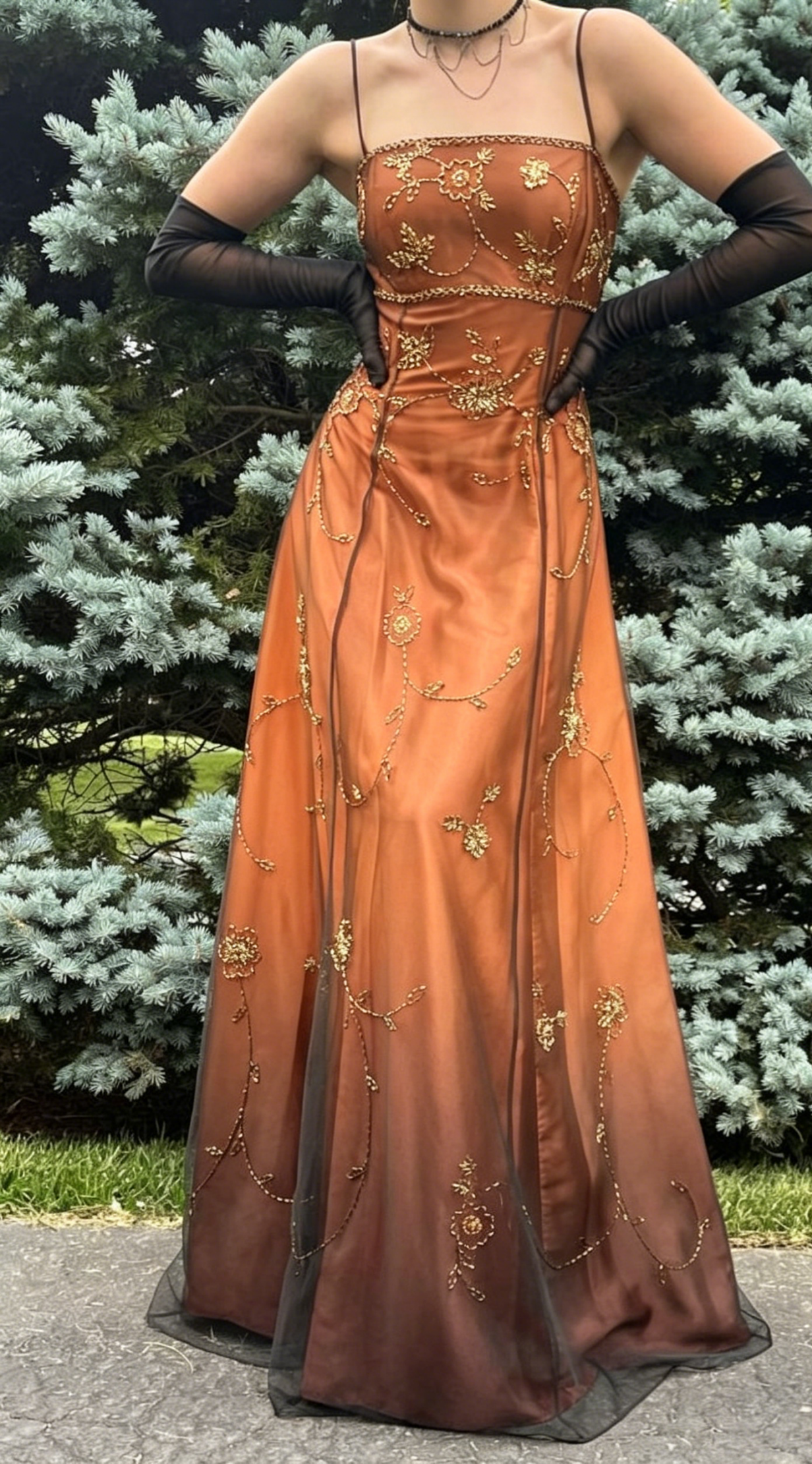 Vintage Gradient Navy Blue Prom Dresses Empire Backless Formal Dress Romantic Beaded Evening Dresses EP08100