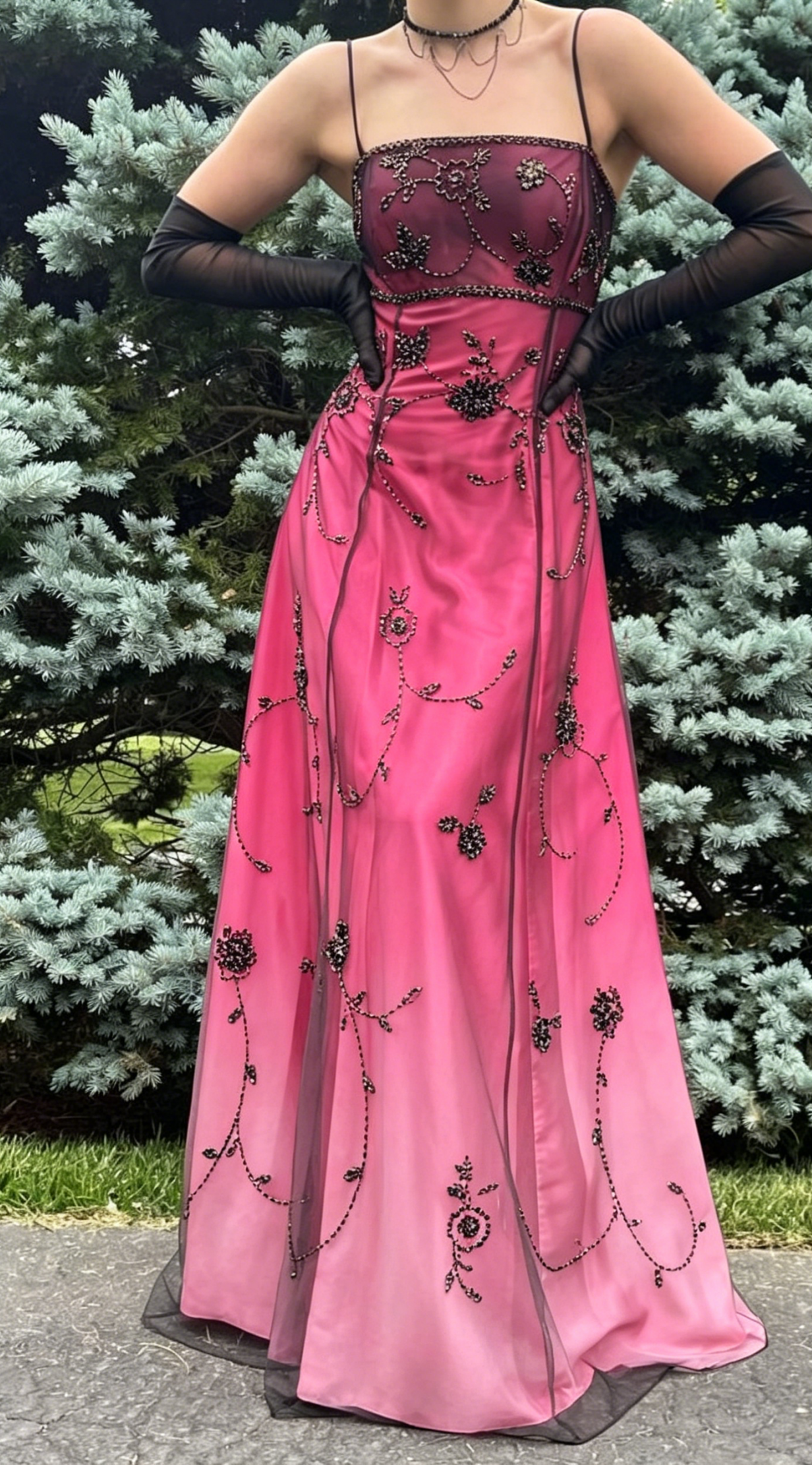 Vintage Gradient Hot Pink Prom Dresses Empire Backless Formal Dress Romantic Beaded Evening Dresses EP08120