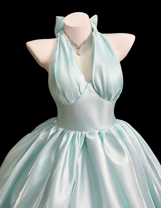 Chic Blue Cocktail Dress Halter A-Line Party Dress Satin Birthday Dress EP08620 EP08620