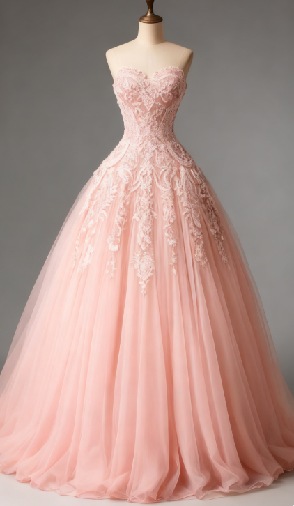 Fairy Sweetheart Neck A-Line Pink Long Prom Dresses Tulle Pink Quinceanera Dresses Sweet 16 Dress EP5181