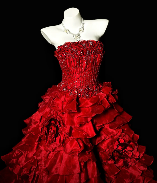 Gorgeous Ball Gown Burgundy Quinceanera Dress Satin Strapless Sleeveless Sweet 16 Dress EQ07102
