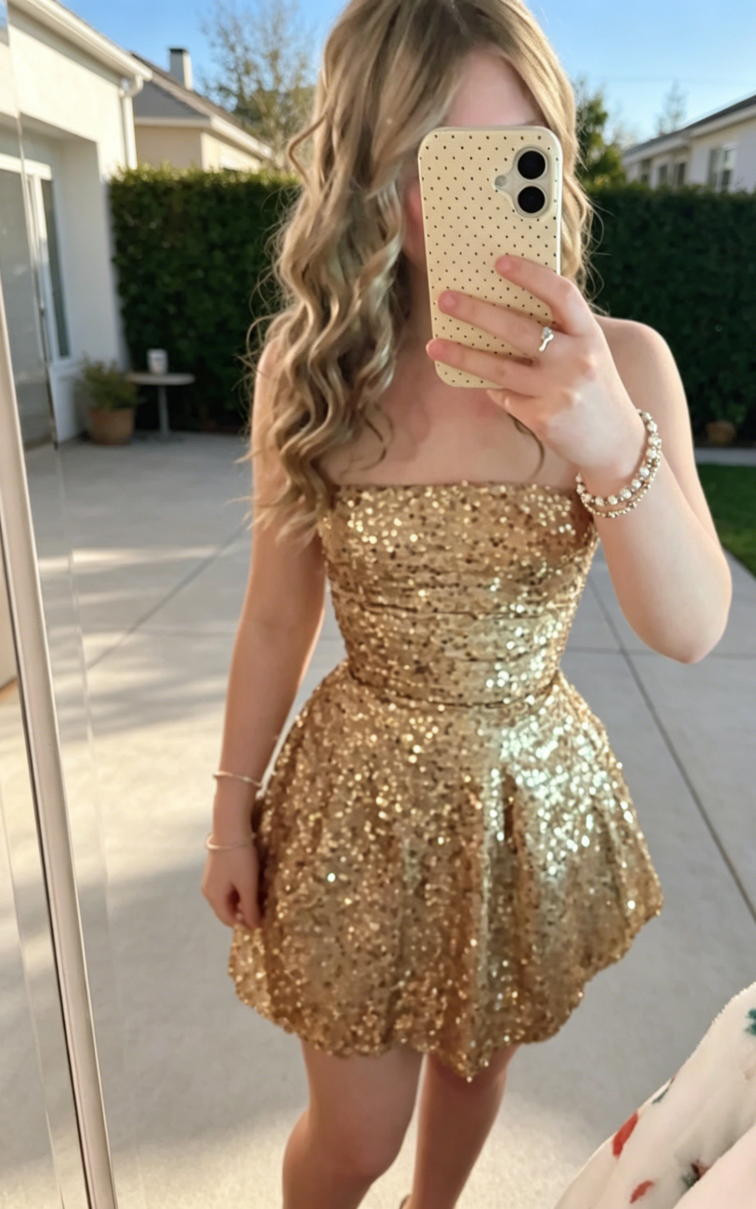 Chic Gold Graduatiom Dress Strapless A-Line Short Prom Dress Sequins B EvaFashionDress Chic Gold Graduatiom Dress Strapless A-Line Short Prom Dress Sequins B EvaFashionDress