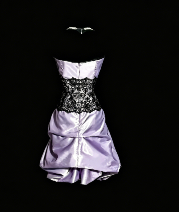 Robe de Cocktail Trapèze Chic sans Bretelles en Satin, Robe de Bal de Fin d'Année, Robe d'Anniversaire Violette en Dentelle ES07133