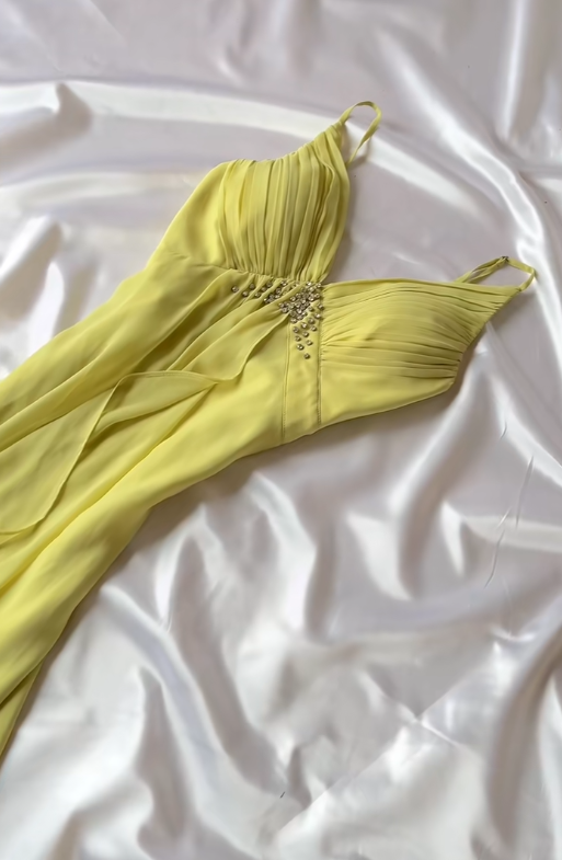 Chic Spaghetti Straps Sheath Cocktail Dress Chiffon Graduation Party Dress Yellow Birthday Dress ES07134