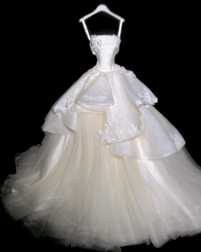 Elegant Ball Gown Applique Strapless Wedding Dresses Tulle Bridal Gowns White Bridal Dresses EW0106