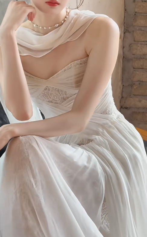 Elegant Strapless Sheath Lace Tulle Luxury Wedding Dresses, Sleeveless White Bridal Gowns EW034