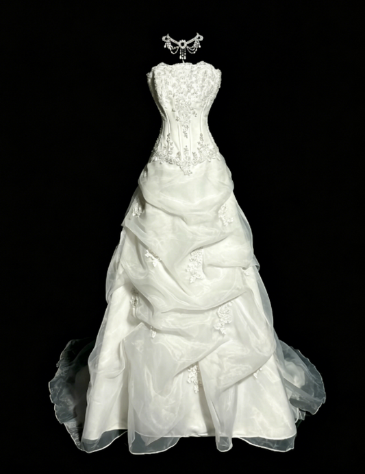 Elegant White Prom Dress Sheath Strapless Tulle Long Evening Dress EW04788