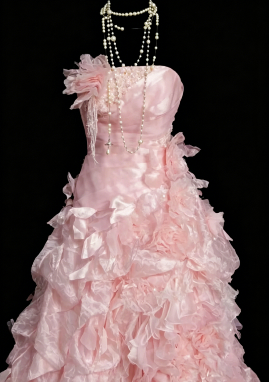 Classy Strapless Ball Gown Quinceanera Dress Tulle Appliques Birthday Dress Pink Sweet 16 Dress EW04830