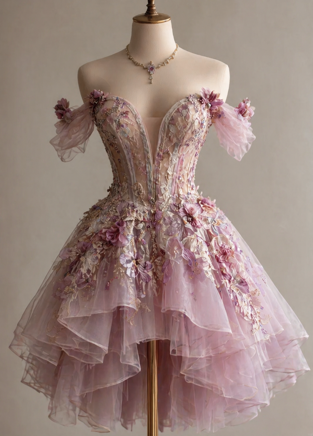 Classy Pink Birthday Dress Off-shoulder Tulle Cocktail Dress A-Line Party Dress EW04833