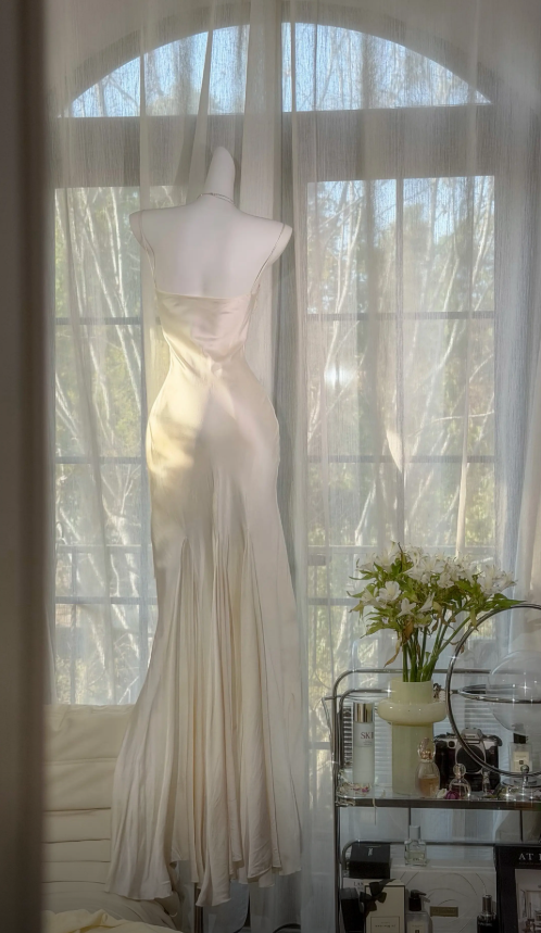 Chic Light Champagne Party Dress Spaghetti Straps Sheath Chiffon Long Evening Dress EW0669