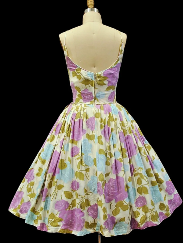 Vintage Spaghetti Straps A-Line Formal Dresses,Sweet Floral Birthday Dresses, Sleeveless Homecoming Dresses EW069