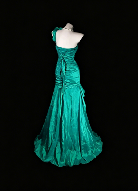 Chic Sheath Satin Long Evening Dress One-shoulder Turquoise Prom Dress EW07175