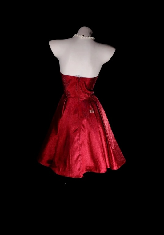 Cute A-Line Birthday Dress Strapless Satin Cocktail Party Dress Burgundy Short Prom Dress EW07190