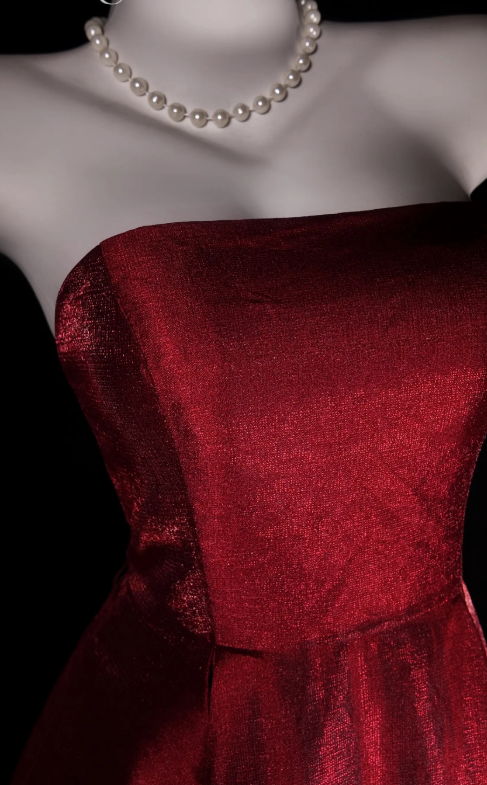 Cute A-Line Birthday Dress Strapless Satin Cocktail Party Dress Burgundy Short Prom Dress EW07190