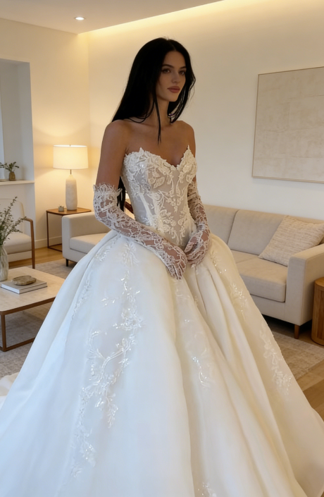 Elegant Sweeetheart A-Line Wedding Dress Tulle Appliques White Bridal Dress EW07493