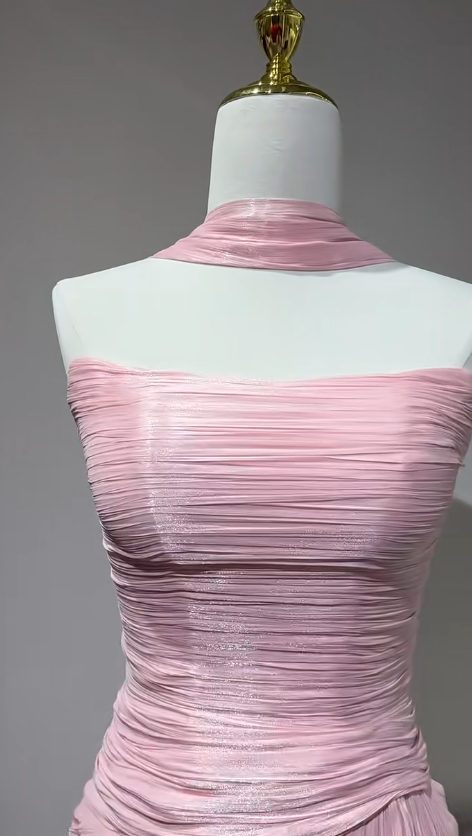 Pinkes Brautjungfernkleid Chiffon Etuikleid Trägerloses langes Abendkleid EW07820