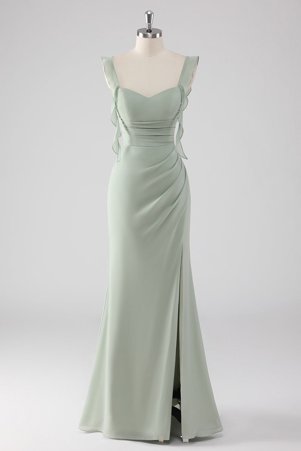 Robe de soirée longue en mousseline de soie fourreau rose élégante avec bretelles EW07826