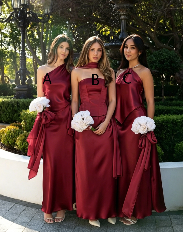 Simple Burgundy Bridesmaid Dress Sheath Satin Long Formal Dress EW0785   EvaFashionDress