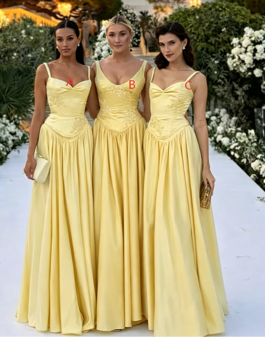Chic Champagne Bridesmaid Dress Straps Sheath Satin Long Formal Dress EW07861
