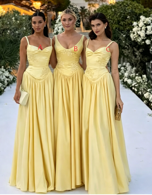 Robe de demoiselle d'honneur longue et élégante en satin champagne, coupe droite, bretelles, pour cérémonie EW07861