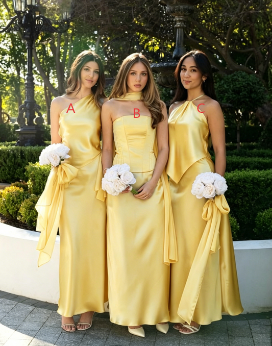 Chic Pink Bridesmaid Dress Sheath Satin Long Formal Dress EW07873