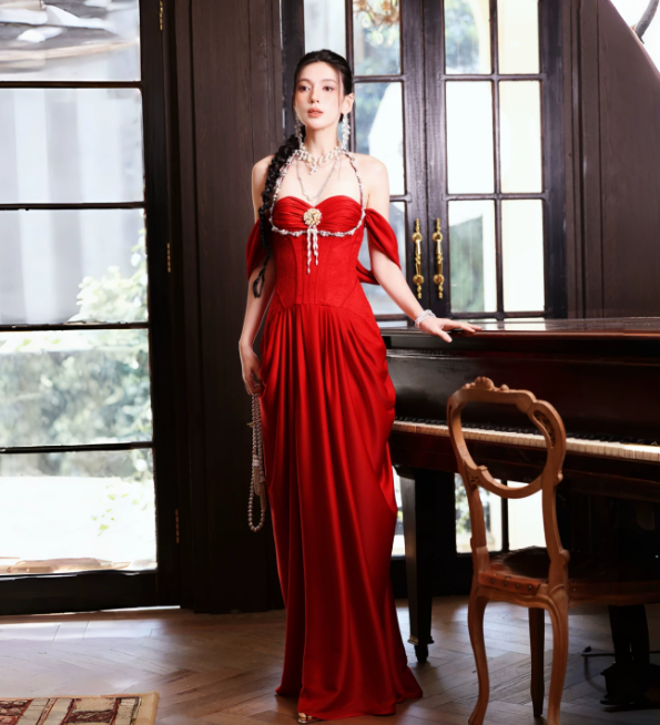 Chic Burgundy Wedding Guest Dress Halter Sheath Satin Long Formal Dres EvaFashionDress Chic Burgundy Wedding Guest Dress Halter Sheath Satin Long Formal Dres EvaFashionDress
